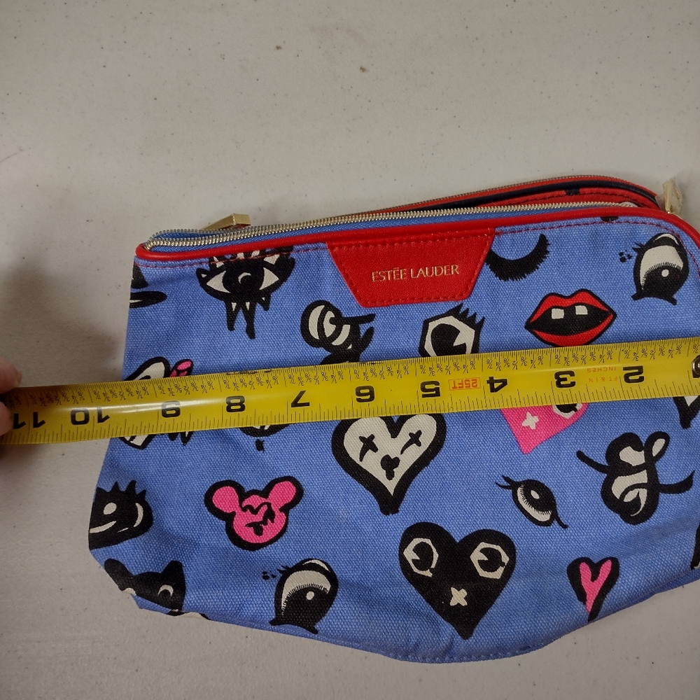 Estee Lauder Quentin Jones Cosmetic Makeup Bags 1 Red 1 Blue Print (P2). View 5